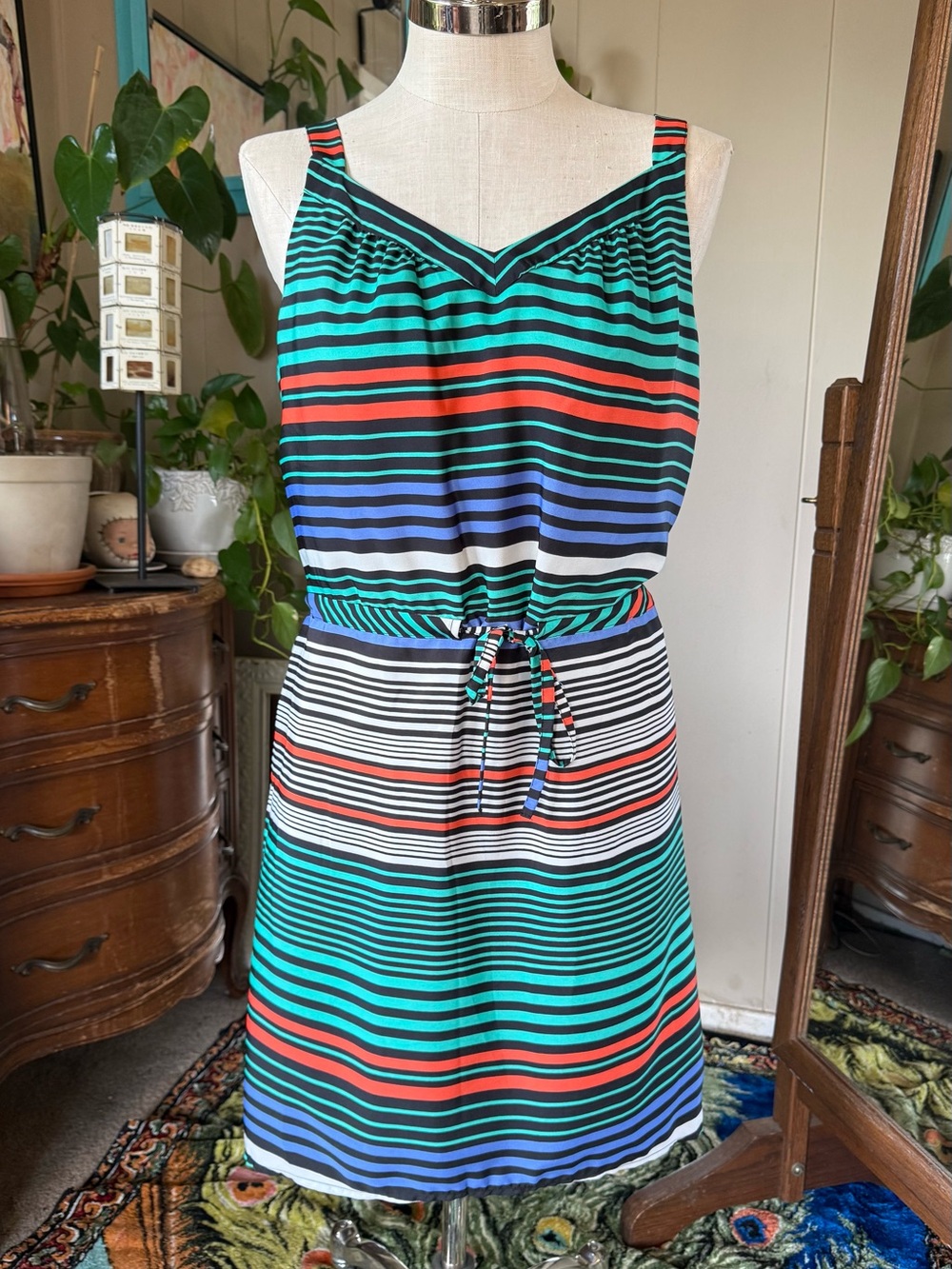 NEW Merona XL Sleeveless Striped Dress Hi Low Drawstring Pockets Sundress NWT